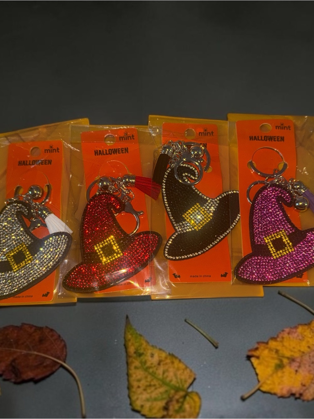 *Choose One* Mint Glitter Witch Hat Keychain NIP